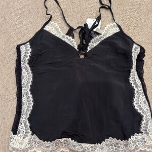 Free People Black Camisole with White Lace Trim